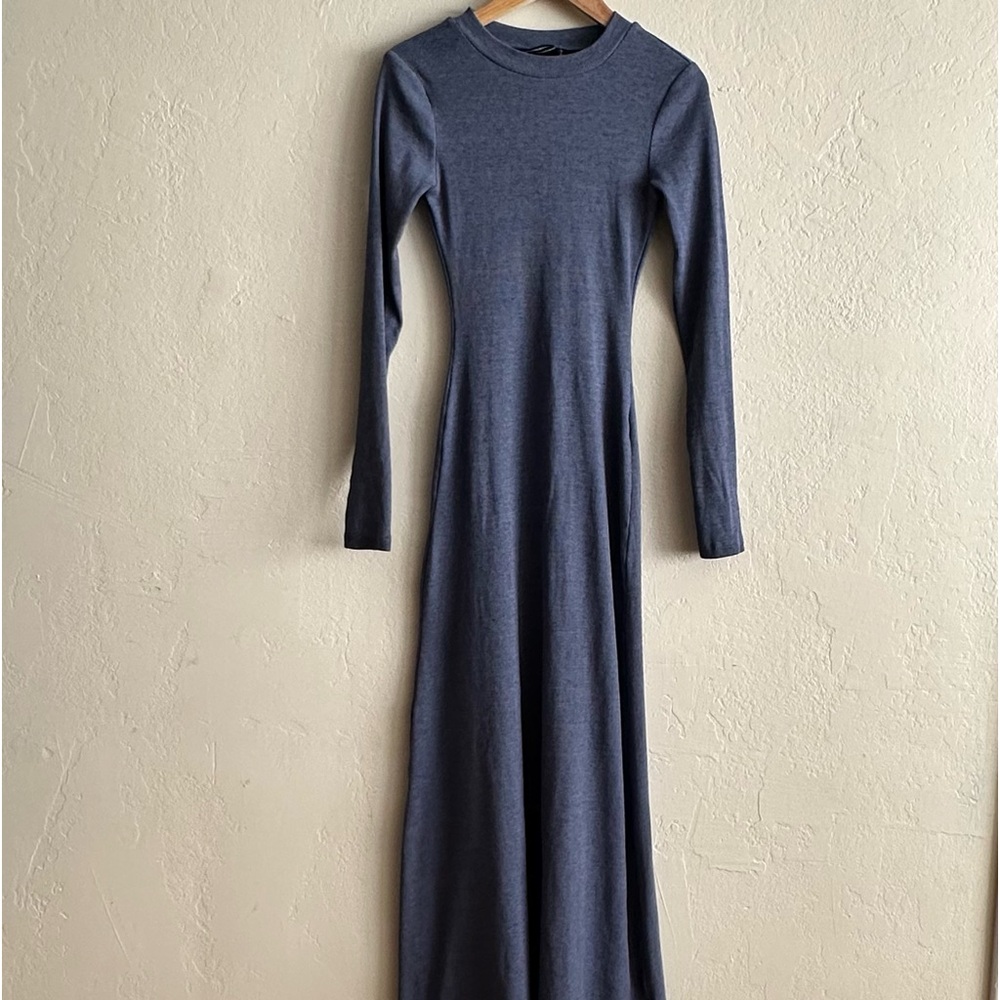 ASOS DESIGN Column Ribbed Body Hugging Maxi Dress Size 0 Blue Crew Neck Casual